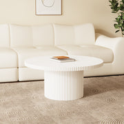 31.2'' White Round Coffee Table Vertical Textured Design Modern Minimalist Style